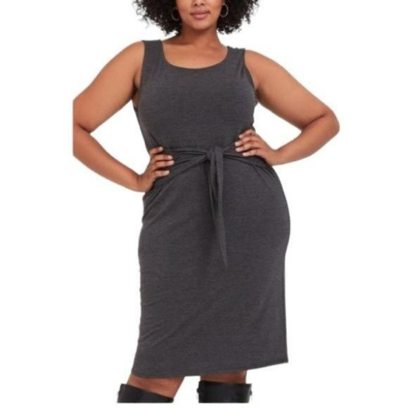 torrid Dresses & Skirts - Torrid Charcoal Gray Sleeveless Jersey Tie Front Shift Dress